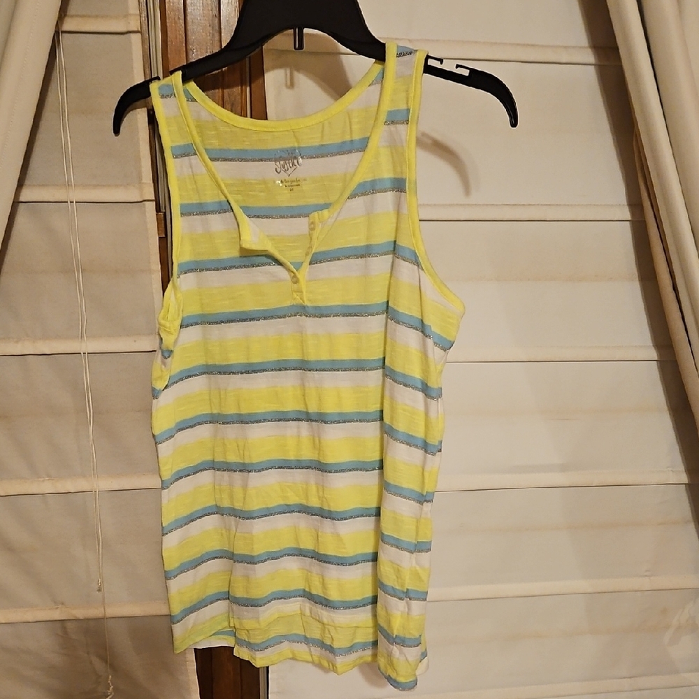NWOT Justice Yellow, White and Blue Striped Tank Top